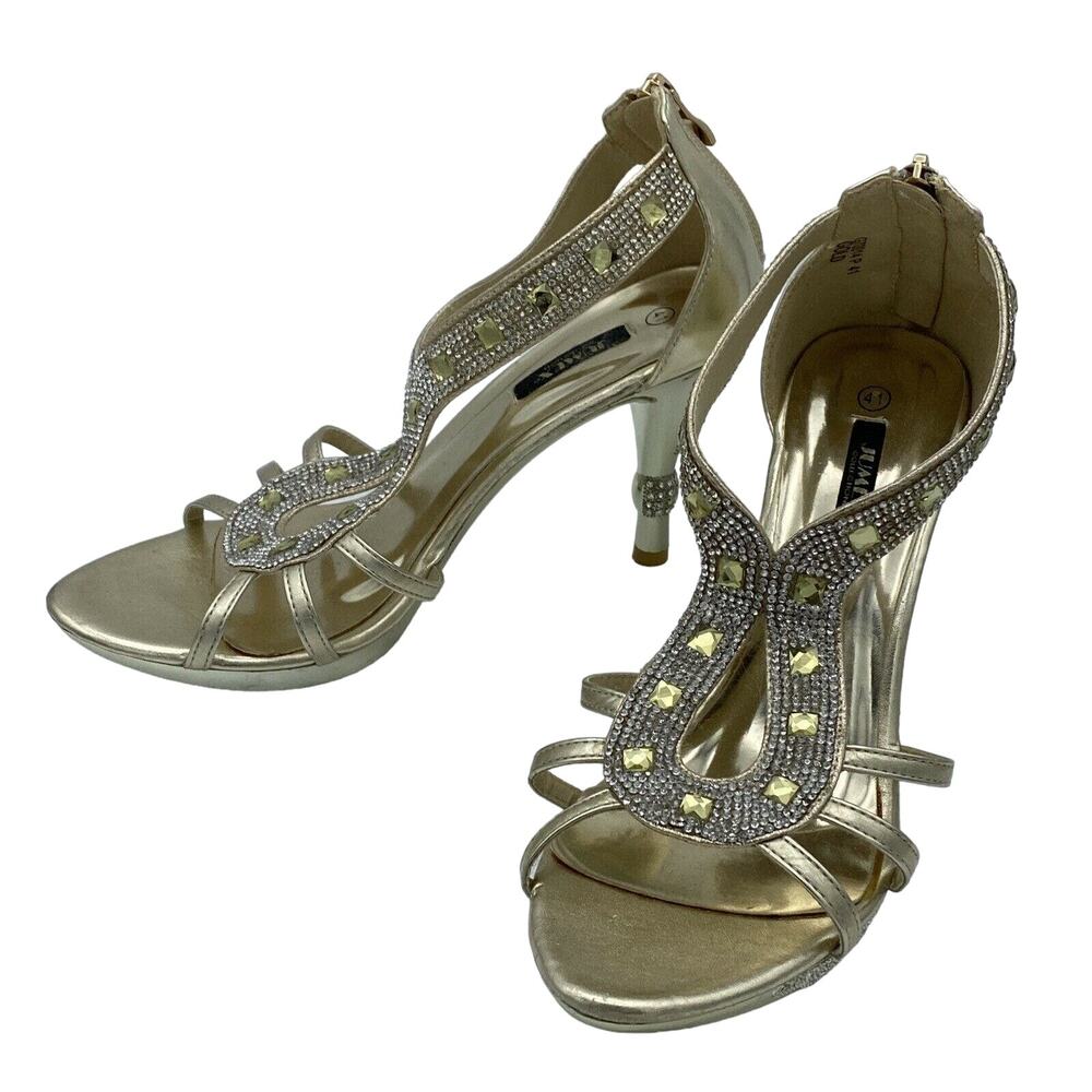 Jumex Gold Rhinestone Platform Heels Size 41 E.U. 9.5-10 U.S.
